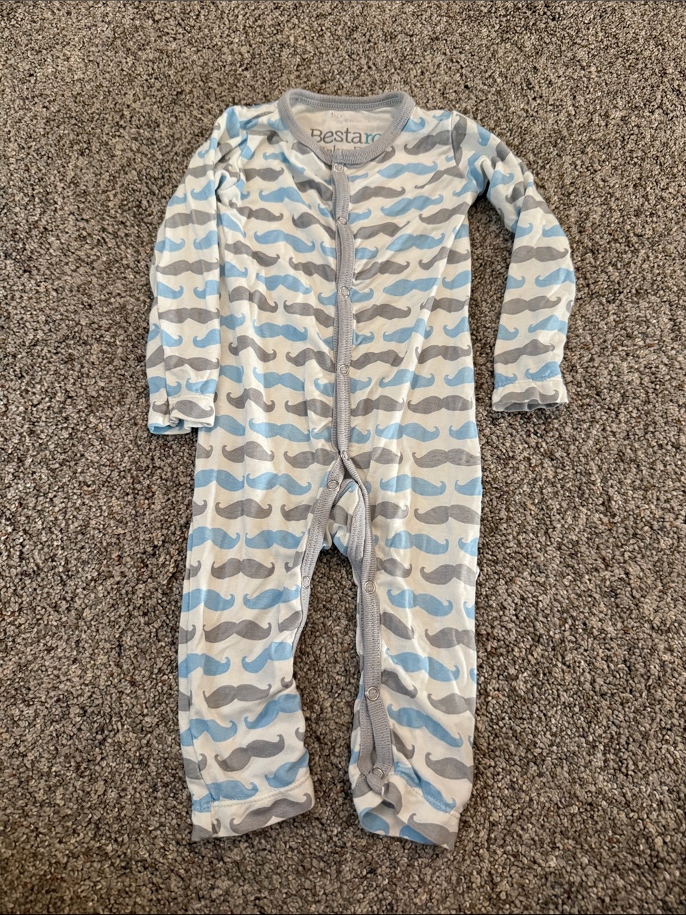Bestaroo Baby Mustache One-Piece Blue & Gray Romper 3-6 months